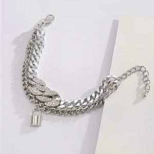 Rhinestone Lock Layered Bracelet